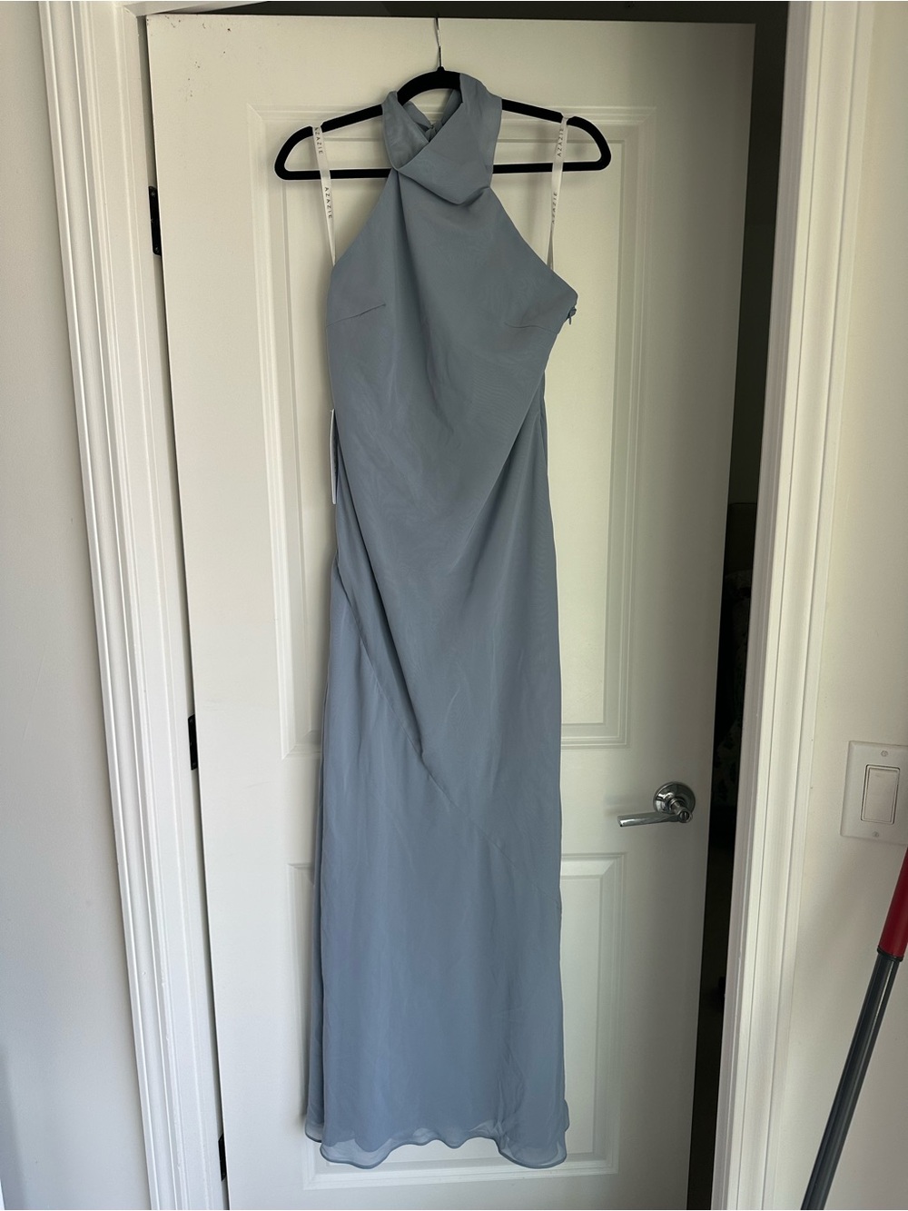 Azazie Dusty Blue Halter Bridesmaid Dress